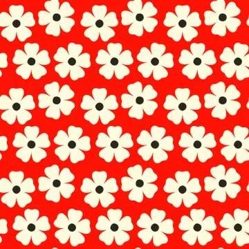 Asian Sakura flower seamless pattern vector, red background Stock Illustration
