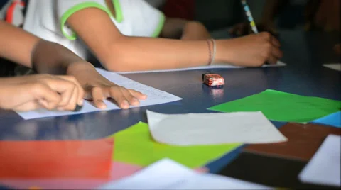 Asian school children at work (focused on hands) Stock-Footage 35538711