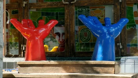 Asian sculpture two hands eastern culture. Religion architecture temple buddhism Stock Footage 158518808
