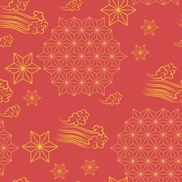 Asian seamless pattern. Clouds and  geometric ornate shapes. Vector. 스톡 일러스트