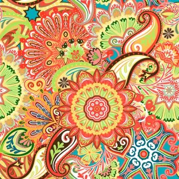 Asian seamless pattern. Vintage pattern in indian batik style. Floral vector Stock Illustration