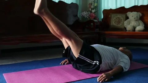 Asian senior man Doing exercise at home Stock Footage 251152652