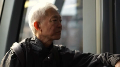 Asian senior man thinking while using public transportation Stock Footage 105167425