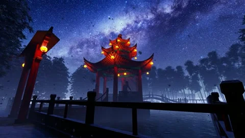 Asian shrine at cold night Stock Footage 248933838