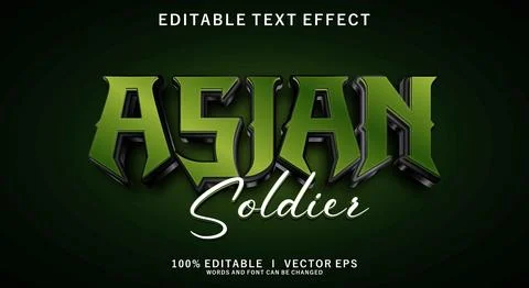 Asian soldier 3d vector text effect with modern style design Stock Illustration