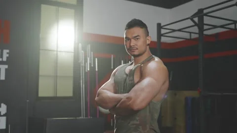 Asian sportman trainer workout exercise to maintain muscle and biceps for health Stock Footage 167843553