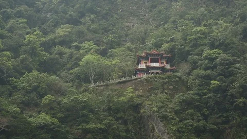 Asian Structure Built Into Mountainside Stock-Footage 101931852