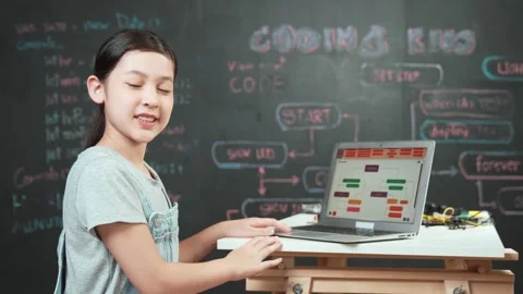 Asian student programming engineering code with equipment on table. Edification Stock Footage 275011903