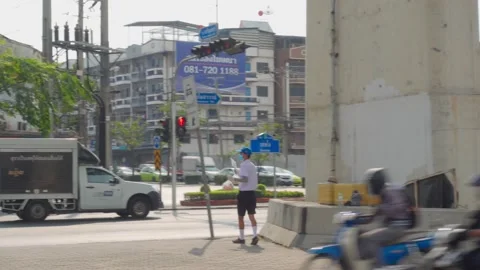 Asian Student Selling Drinking Yogurt on Street - Bangkok, Thailand Stock Footage 147617853