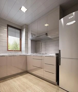Asian style kitchen interior - 3d rendering Stock Illustration
