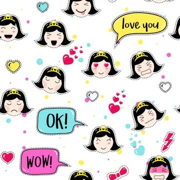 Asian style seamless pattern with anime emoticons girl Stock Illustration