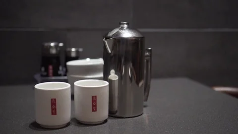 Asian tea setup. Close up. slow motion.  Video stock 78885177