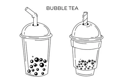 Asian tea, soft drinks in plastic cups, trendy dessert, colorful vector colle Stock Illustration