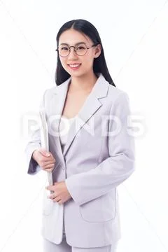 Asian teacher isolated on white background Stock Photos