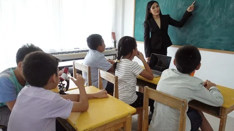 Asian teacher teach students in the class room at school with happy  time Stock-Footage 89207424