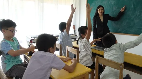 Asian teacher teach students in the class room at school with happy  time Stock-Footage 89207489