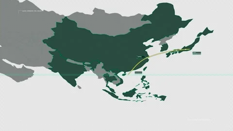 Asian Tech Corridor Data Map - 16:9 Stock Footage 331708048