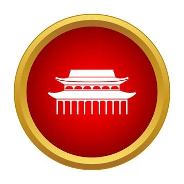 Asian temple architecture icon in red round frame Stock Illustration