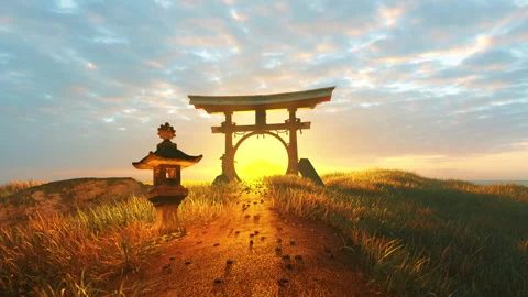 Asian temple gate in sunset Stock Footage 246945784