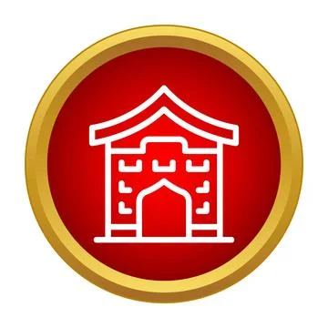 Asian temple gateway icon on circular red button Stock Illustration