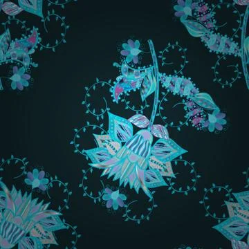 In asian textile style. Colour Spring Theme seamless pattern Background. Vector Stock Illustration