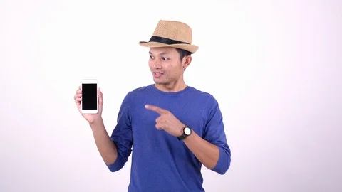 Asian Thai tourist using smart phone for shopping on line on white background Stock Footage 118898534
