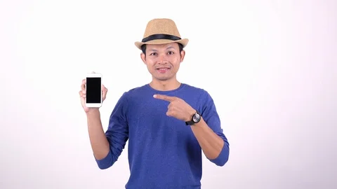 Asian Thai tourist using smart phone for shopping on line on white background Stock Footage 119049762