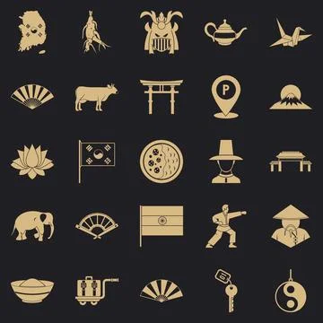 Asian things icons set, simple style Stock Illustration