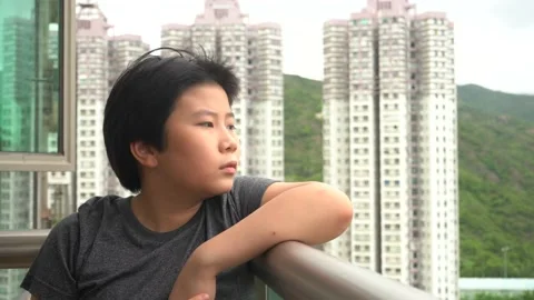 Asian thinking deeply and loneliness at terrace 4K Stock Footage