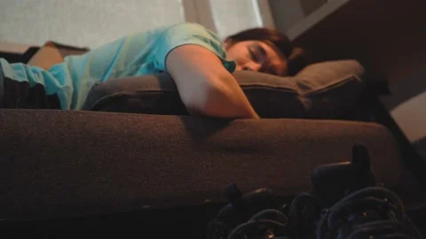 Asian Tired  Guy Is Sleeping at The Sofa Stock Footage 148347715
