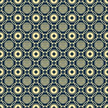 Asian traditional seamless pattern in navy blue and gold Stock Illustration