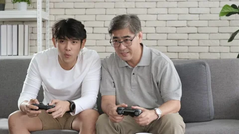 Asian two age generations men family old father embracing Stock Footage 139694500