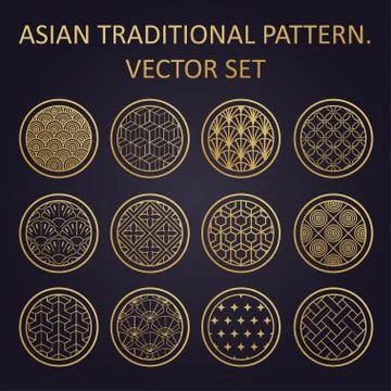 Asian various geometric traditional pattern. Vector set Illustrazione stock