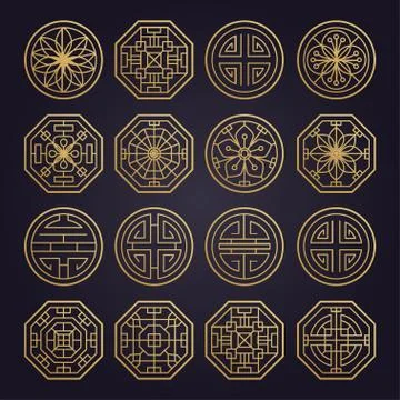 Asian various geometric traditional pattern. Vector set Illustrazione stock