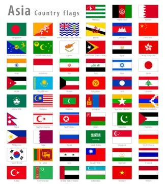 Asian Vector National flags Set Stock Illustration