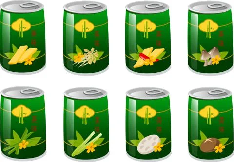 Asian vegetables in cans Stock Illustration