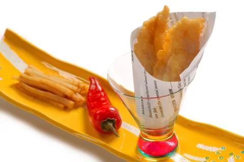 Asian version of fish and chips Stock Photos