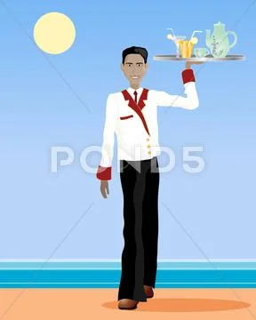 Asian waiter Stock Illustration
