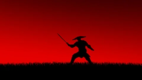 Asian warrior training at sunset. Stock Footage 125985667