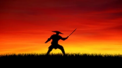 Asian warrior training at sunset. Video stock 126063887