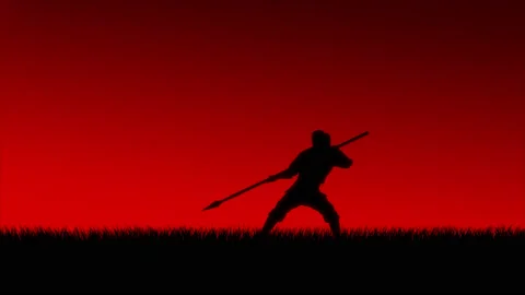 Asian warrior training at sunset. Stock Footage 130261176