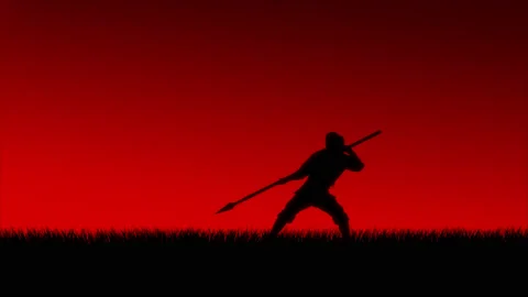 Asian warrior training at sunset. Stock Footage 130265175