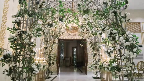 Asian Wedding Stage Decorative with lights. Pakistani Wedding Ceremony Arrangeme Stock Footage 254482373