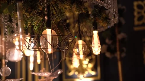 Asian Wedding Stage Decorative with lights. Pakistani Wedding Ceremony Arrangeme Stock Footage 254482389