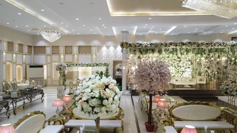 Asian Wedding Stage Decorative with lights. Pakistani Wedding Ceremony Arrangeme Stock Footage 254482425