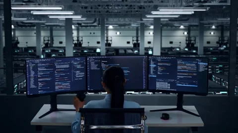 Asian Woman Developer Drinking Coffee And Using To Write Code In Data Center Stock Footage 270228996