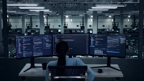 Asian Woman Developer Having Backache While Write Code In Data Center Stock Footage 270229123