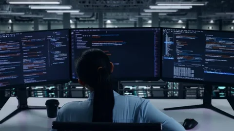 Asian Woman Developer Having Backache While Write Code In Data Center Stock Footage 270230371