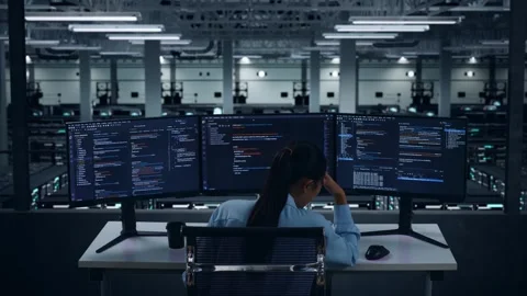 Asian Woman Developer Having Headache While Write Code In Data Center Stock Footage 270230523