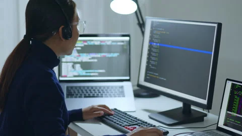 Asian woman developer programmer, software engineer, IT technical support Stock Footage 196905831